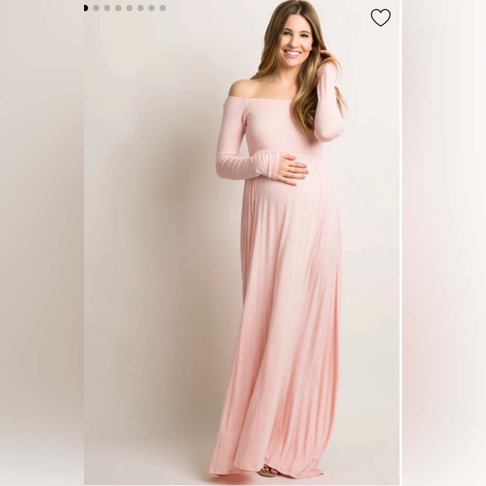 PinkBlush Pink Solid Off Shoulder Maternity Maxi Dress